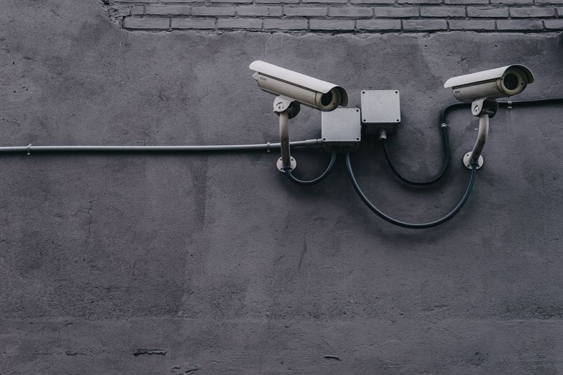 Security cameras on wall